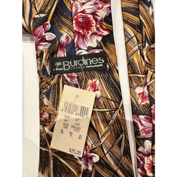 Vintage Burdines Studio 100% Italian Silk Tie•Floral Tropical Print•Made in USA - Picture 9 of 11